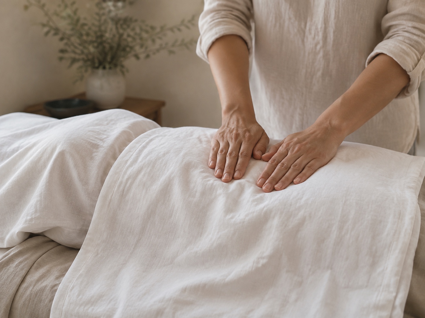 Gentle visceral touch around the abdomen