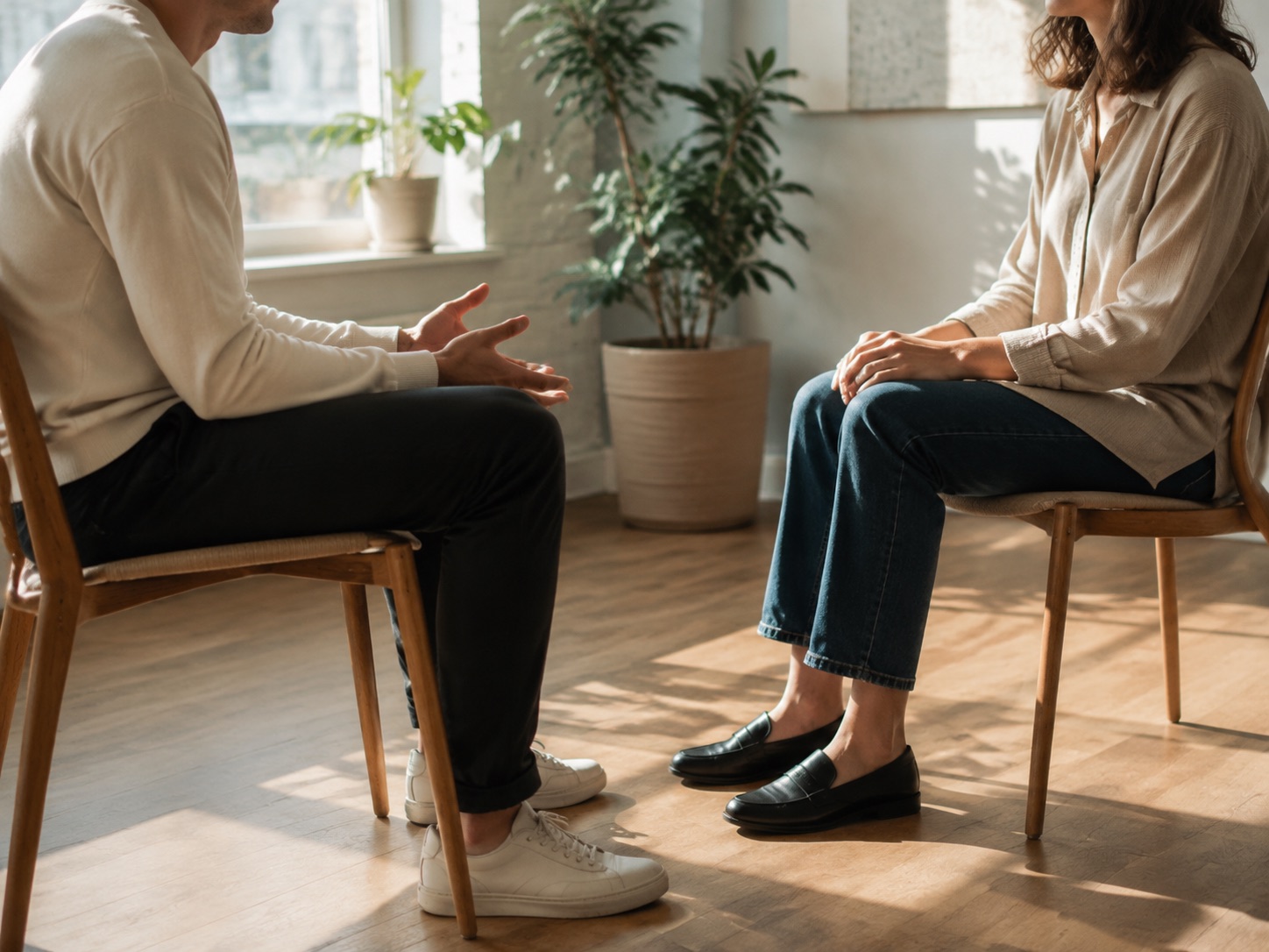 Two people in a calm conversation