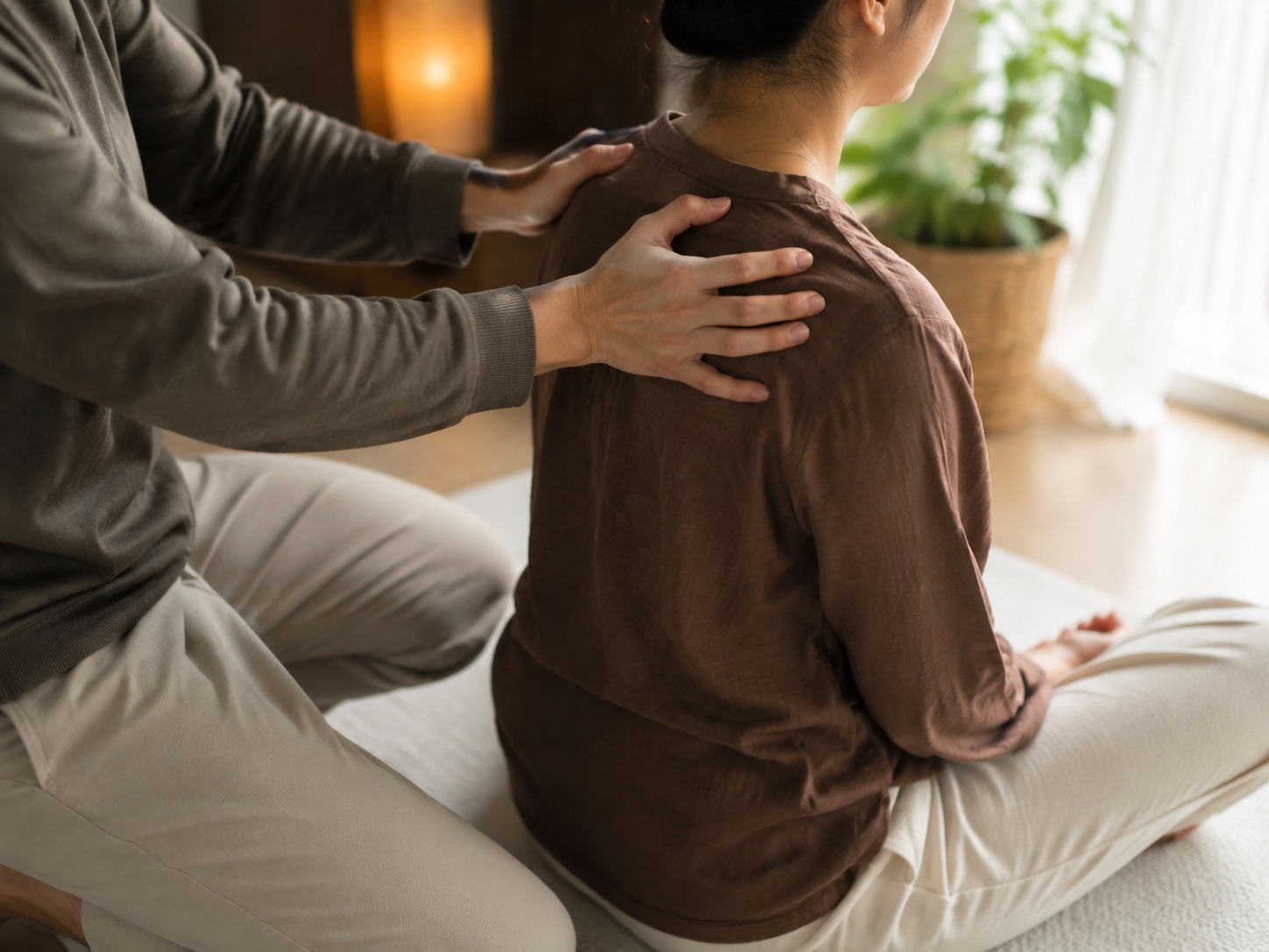 Clothed hands-on practice: an instructor guiding a partner in a private studio session